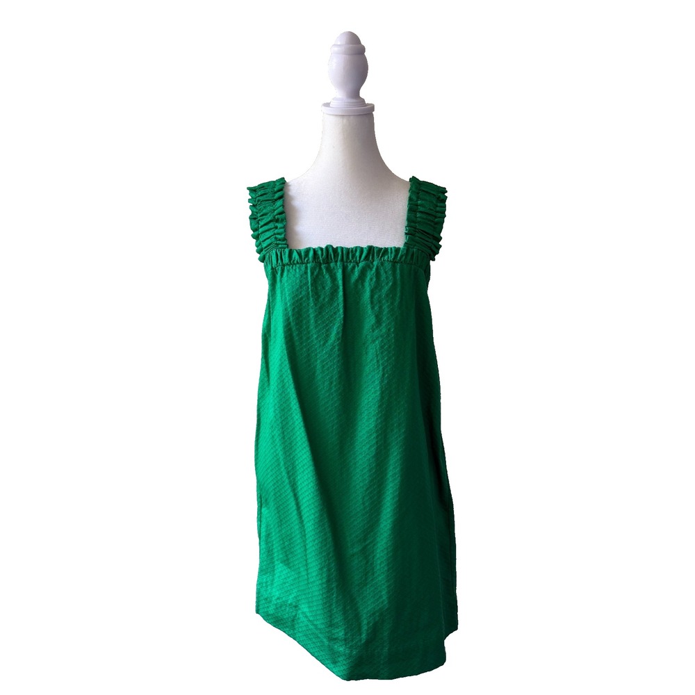 Something Navy Mini Dress Womens XS Green Ruffle Strap Textured Shift Pockets